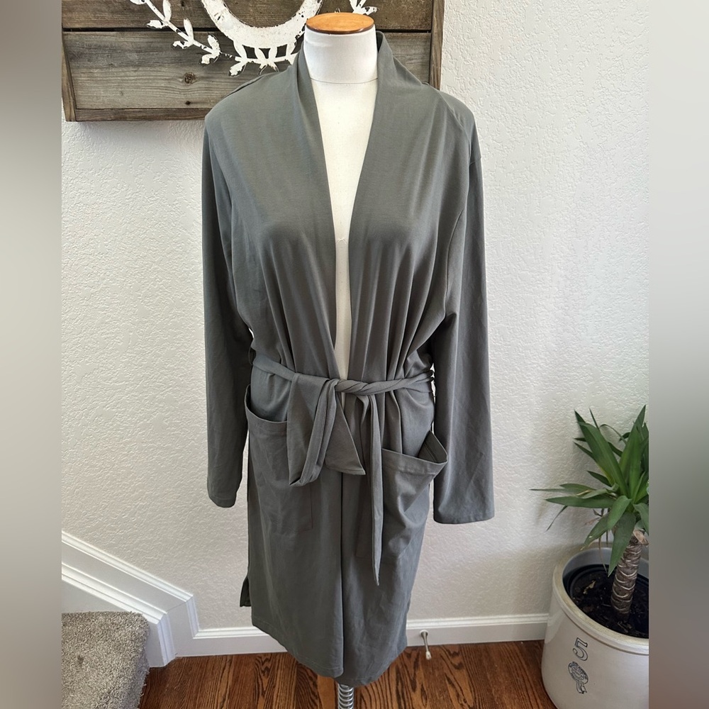 Pact organic cotton cool stretch Women's Gray lounge duster‎ Robe ladies Large